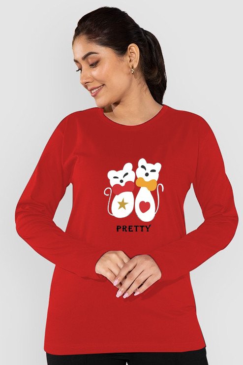 Just Camp Clothing's Senthur Fashion Women Regular Fit Cotton Round Neck Full Sleeve Printed Casual T-Shirts - Multicolour