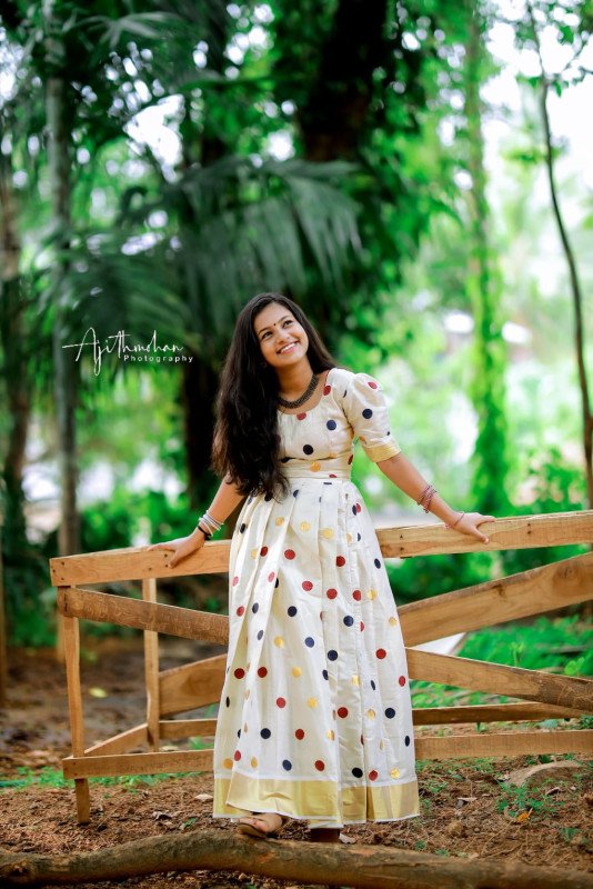 Sai Ram Textiles Attractive Golden And Color Embroidered Polka Dots On Golden Tissue Pattu Pavada With Blouse Material For Girls | Kerala Traditional Pattu Pavada With Blouse (Unstitched)
