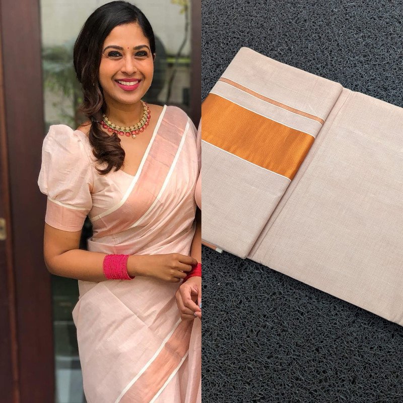 Sai Ram Textiles Kuthampully Copper Tissue Saree | Kerala Style Copper Tissue Saree