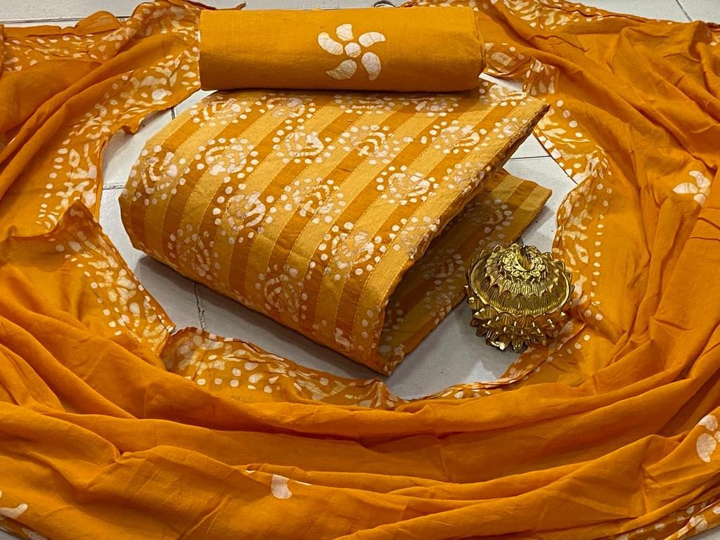 Avanika Collection's Pure Cotton Doriya Discharge Batik Print Churidar Material - Multicolour