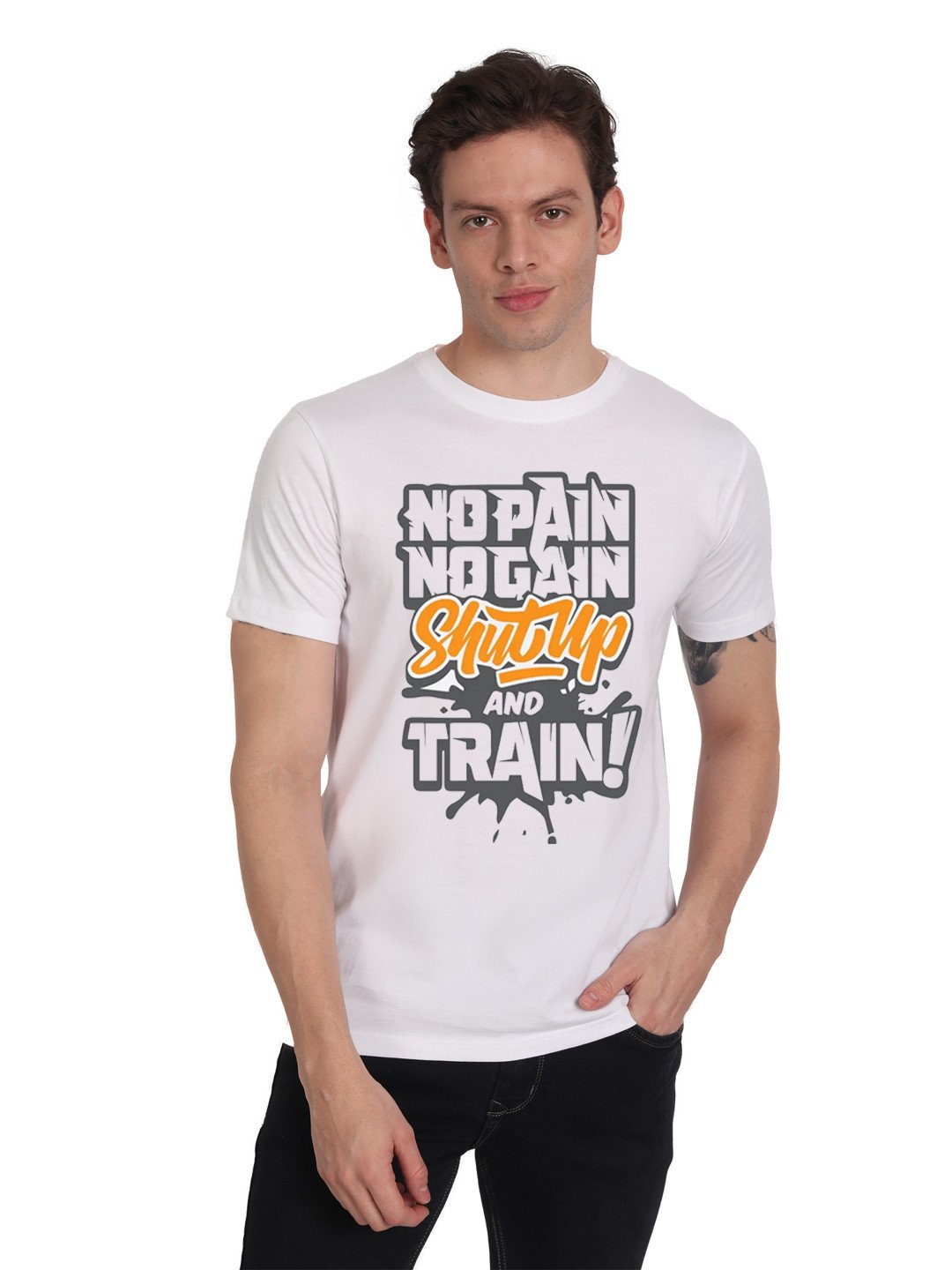 Beorign Regular Fit Stylish Casual Cotton Blend Half Sleeves Printed T-Shirt For Men - White Colour ( M , L , XL )