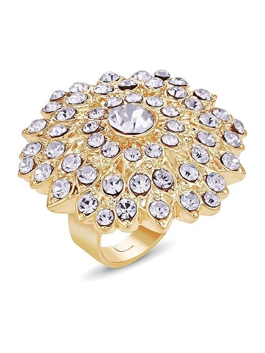 Trendy Floral Style Gold Plated AD Stones Studded Adjustable Free Size Finger Ring | Fashion Jewellery for Women.