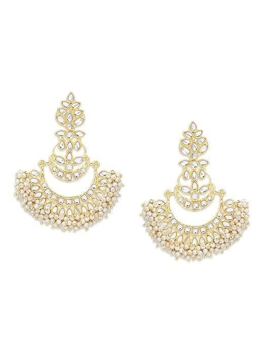 Marvelous Pearl Gold Plated Kundan Chandbali Earring for Women (SKR73286)