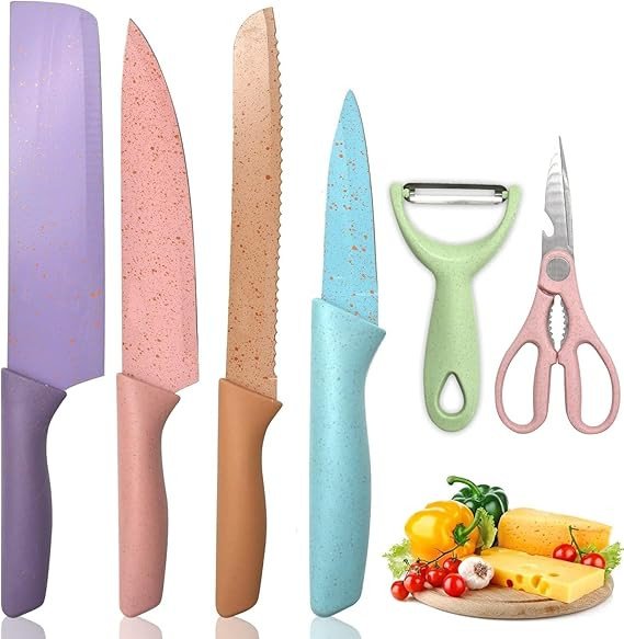 SmartGadgets Knife for Kitchen use, Kitchen Knife Sets, Professional Colorful Kitchen Knives Set of 6 Pieces, Non-Stick Blades with High Carbon Stainless Steel