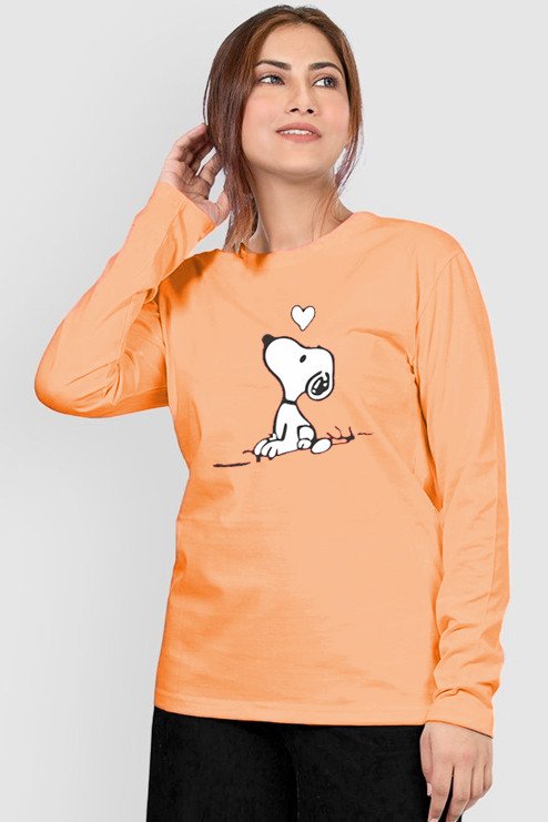 Just Camp Clothing's Senthur Fashion Women Regular Fit Cotton Round Neck Full Sleeve Dog Printed Pattern Casual T-Shirts - Multicolour