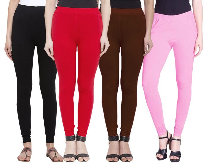 AFRA Stylish Smooth Soft Attractive Plain Slim Fit Pure Cotton Daily Wear Leggings For Girls (Combo) - Multicolour (4 in 1)