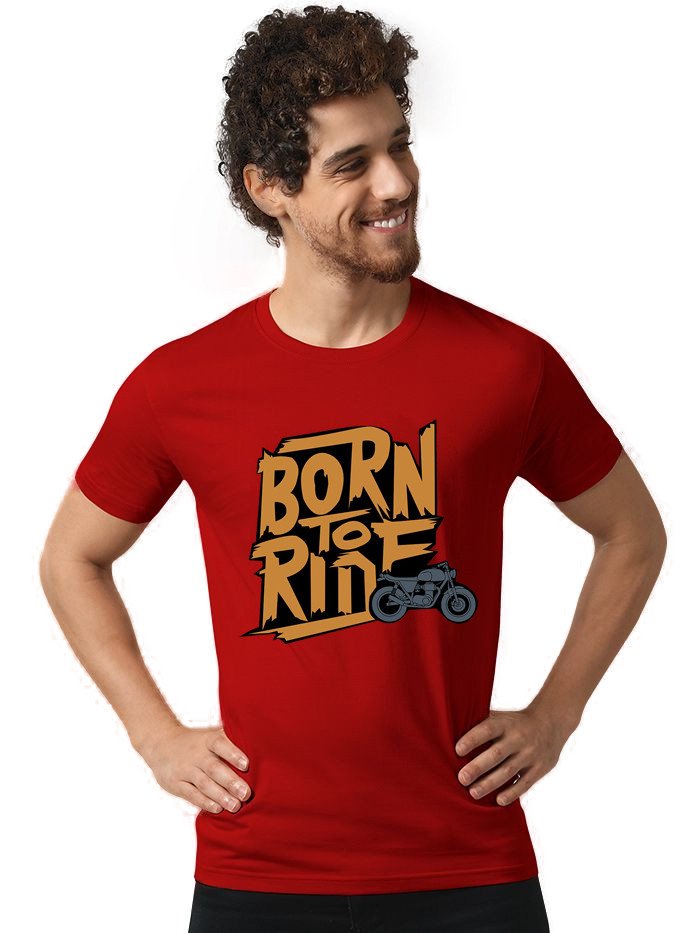 Beorign Regular Fit Solid Stylish Casual Cotton Blend Half Sleeves Printed T-Shirt for Men-Red