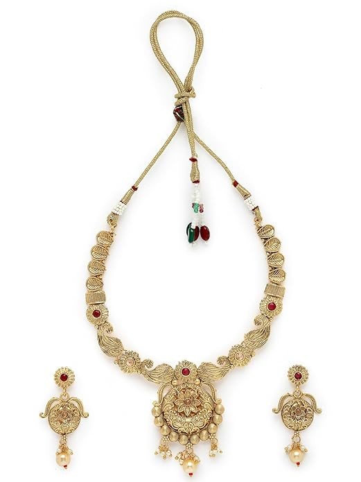 Sophisticated Gold Plated Copper Beads Collar Bone Necklace Set And Earring | Jewellery Set For Women (NS105616)