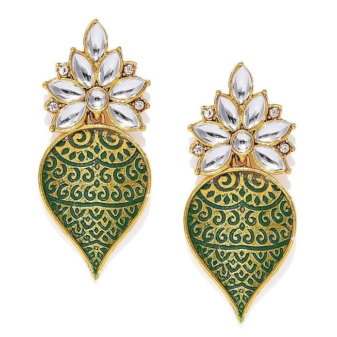 Graceful Gold-plated Diamond Dangler Earrings for Women (Green) (E83469)