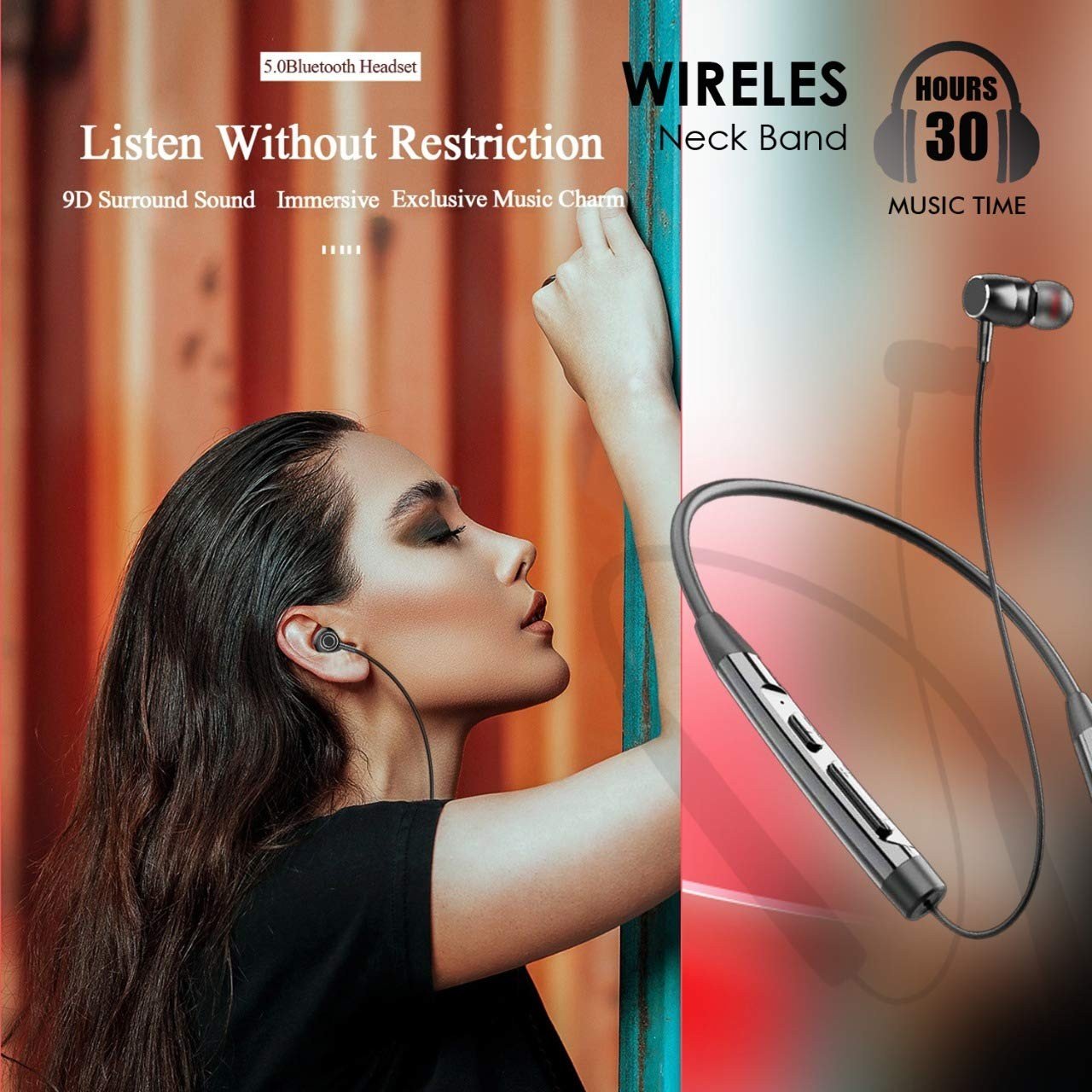 OUD® Super BASS Wireless Neckband Earphones with 30 Hour Music Playback Time & Latest Bluetooth 5.0, IPX5 Sweatproof Headphones with mic