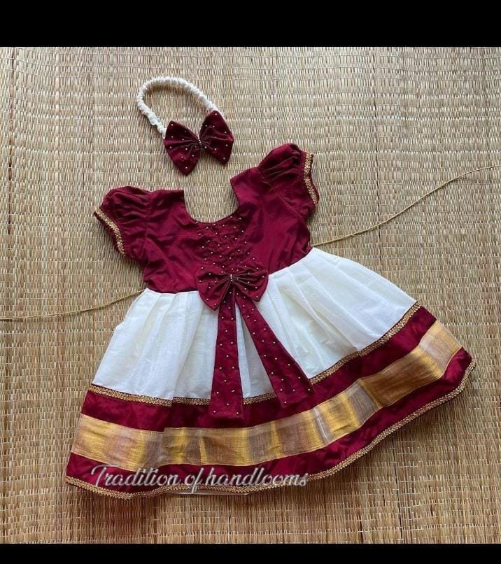 Classy Threads Collectionzz Trendy Stylish Attractive Soft & Smooth Cotton Ready Made Frock For Girls (With Hairband) | Kerala Traditional Frock