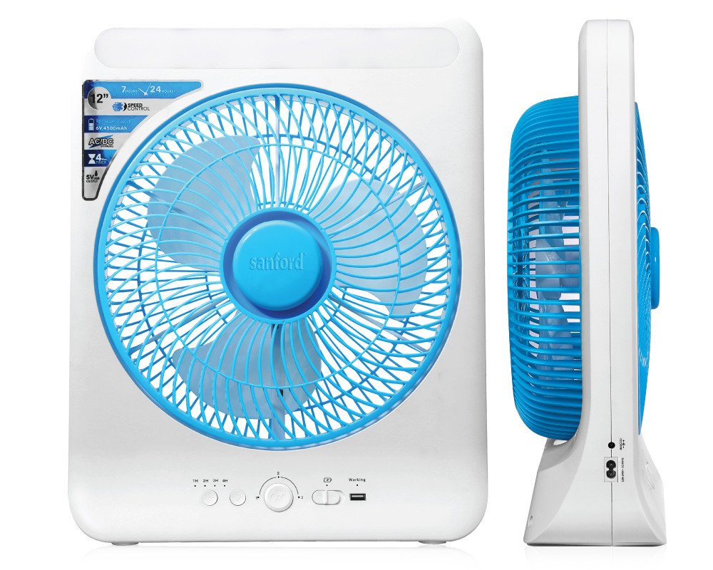 Sanford Rechargeable BOX Fan 12 Inch With LED Light | SF919BFN BS | Rechargeable Fan | 24 Watt | 3 Speed Fan | Portable Fan
