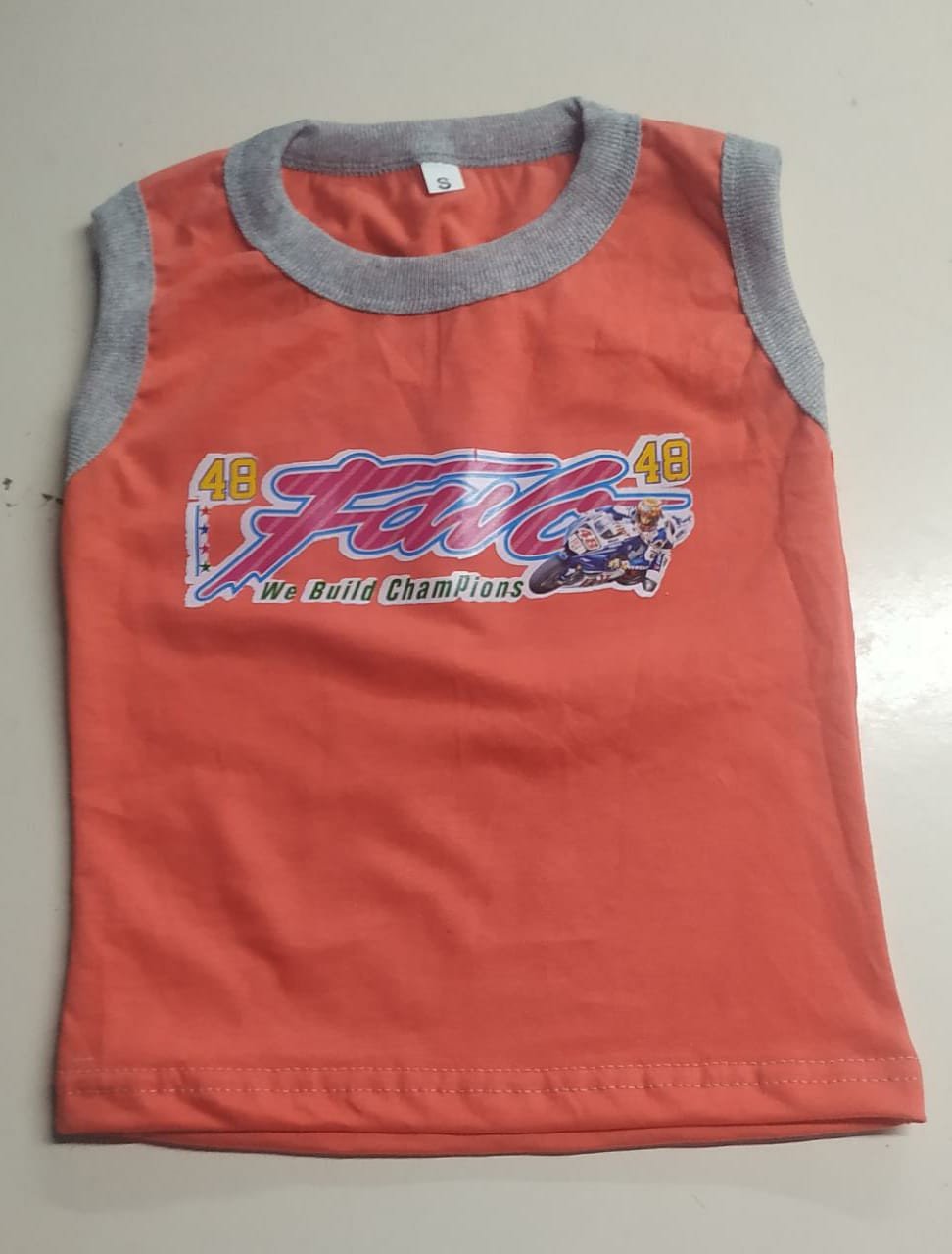 Sri Sowdeshwari Amman Tex Trendy Casual Soft Round Neck Printed Sleeveless Orange Colour Cotton T-Shirt For Boys ( S , M , L , XL )