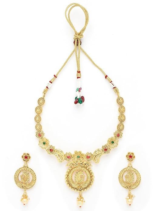 Aesthetic Gold Plated Copper Beads Collar Bone Necklace Set And Earring | Jewellery Set For Women (NS105617)