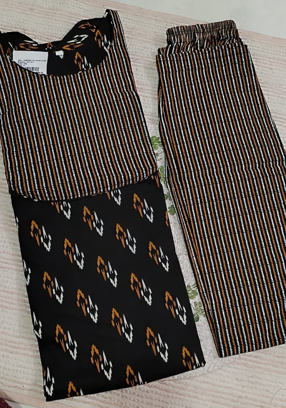 Avanika Collection's Pure Cotton Premium Quality Churidar Top With Lining & Pant Set - Black Colour