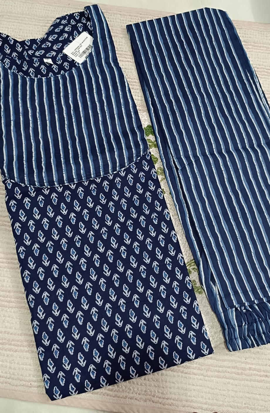 Avanika Collection's Pure Cotton Premium Quality Churidar Top With Lining & Pant Set - Navy Blue Colour