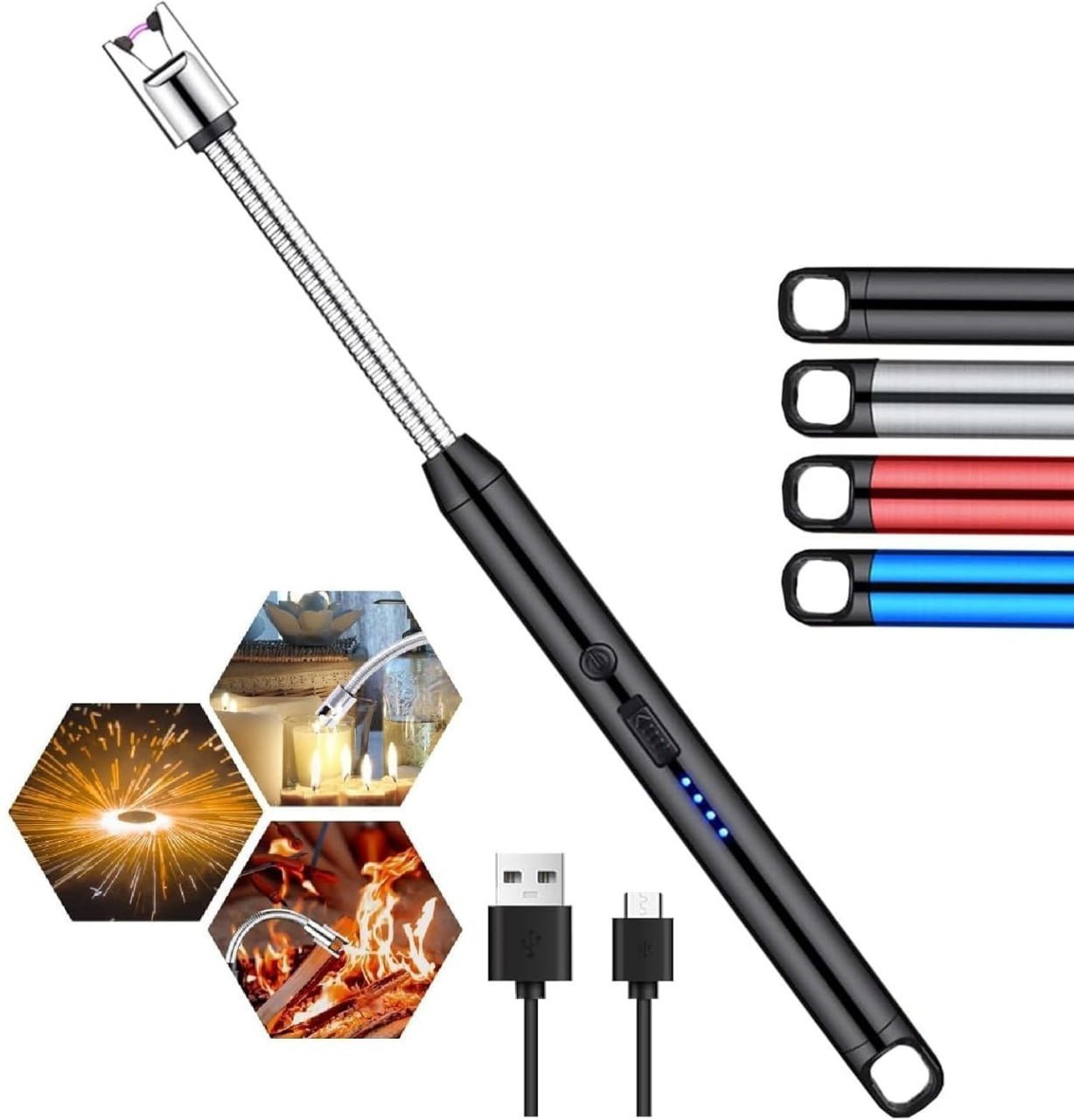 SmartGadgets Electric Gas Lighter | Rechargeable Plasma Lighter for Kitchen, Gas Stove & Candles | USB Charging | Windproof, Flameless, 360° Flexible Neck