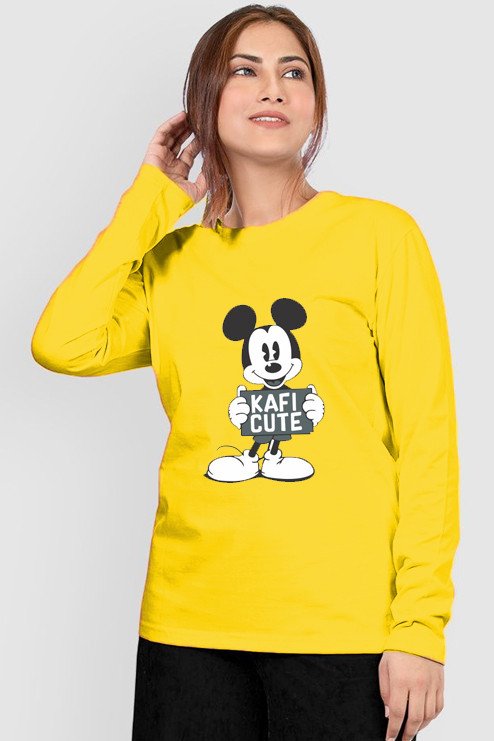 Just Camp Clothing's Senthur Fashion Women Regular Fit Cotton Round Neck Full Sleeve Mickey Mouse Printed Casual T-Shirts - Multicolour