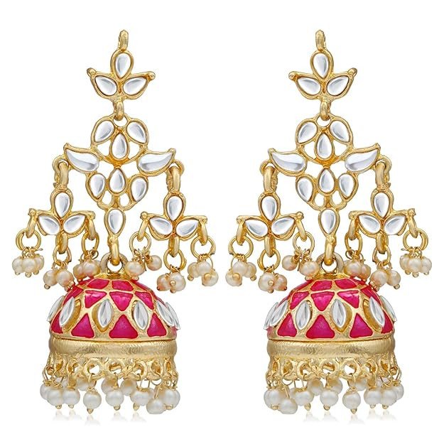 Trendy Pearl Gold Plated Meenakari Kundan Jhumki Earring For Women (SKR56891)