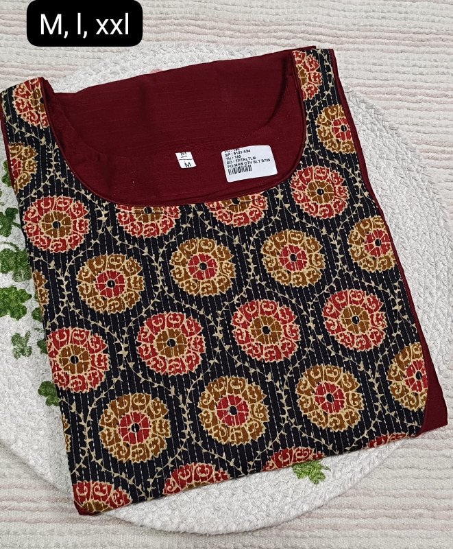 Classy Threads Collectionzz Stylish Premium Quality Slubsilk Kurti With Ajrakh Patch Work On Yoke & Sleeves With Lining - Multicolour