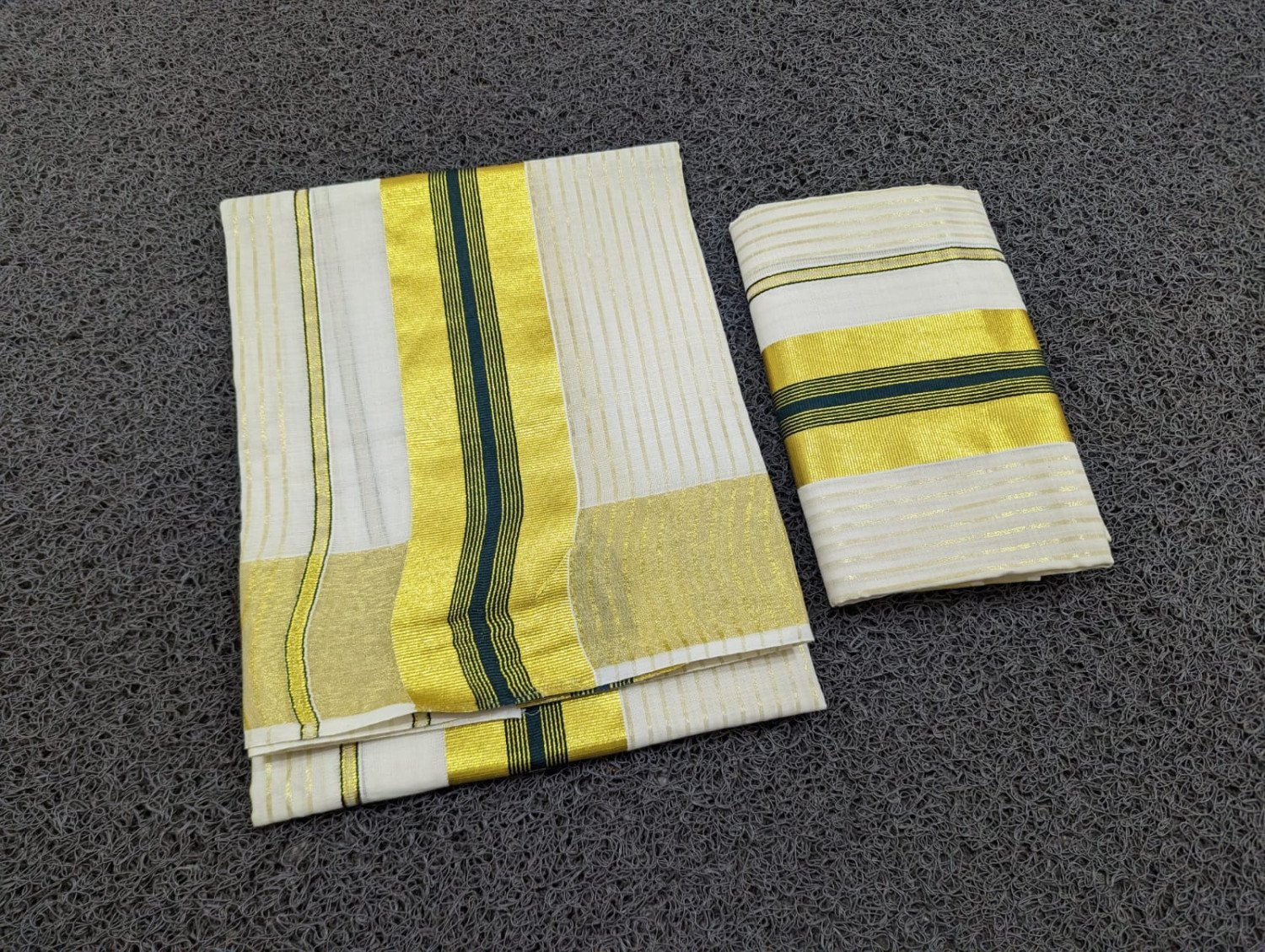Sai Ram Textiles Kerala Kuthampully Colour Fancy Cotton Golden Lines Set Mundu - Multicolour | Kerala Set Mundu