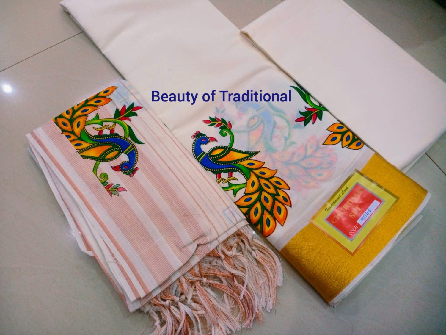 Avanika Collection's Kerala Pure Cotton Traditional Mural Work Churidhar Set Material | Kerala Traditional Unstitched Churidar Set