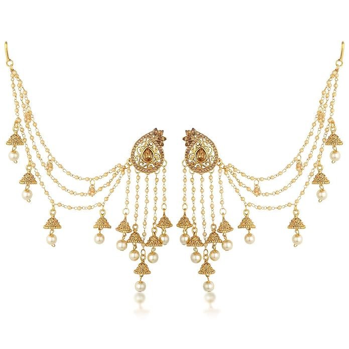 Elegant Gold Plated Wedding Jewellery Bahubali Inspired Long Chain Jhumki Earrings For Women (E73493)