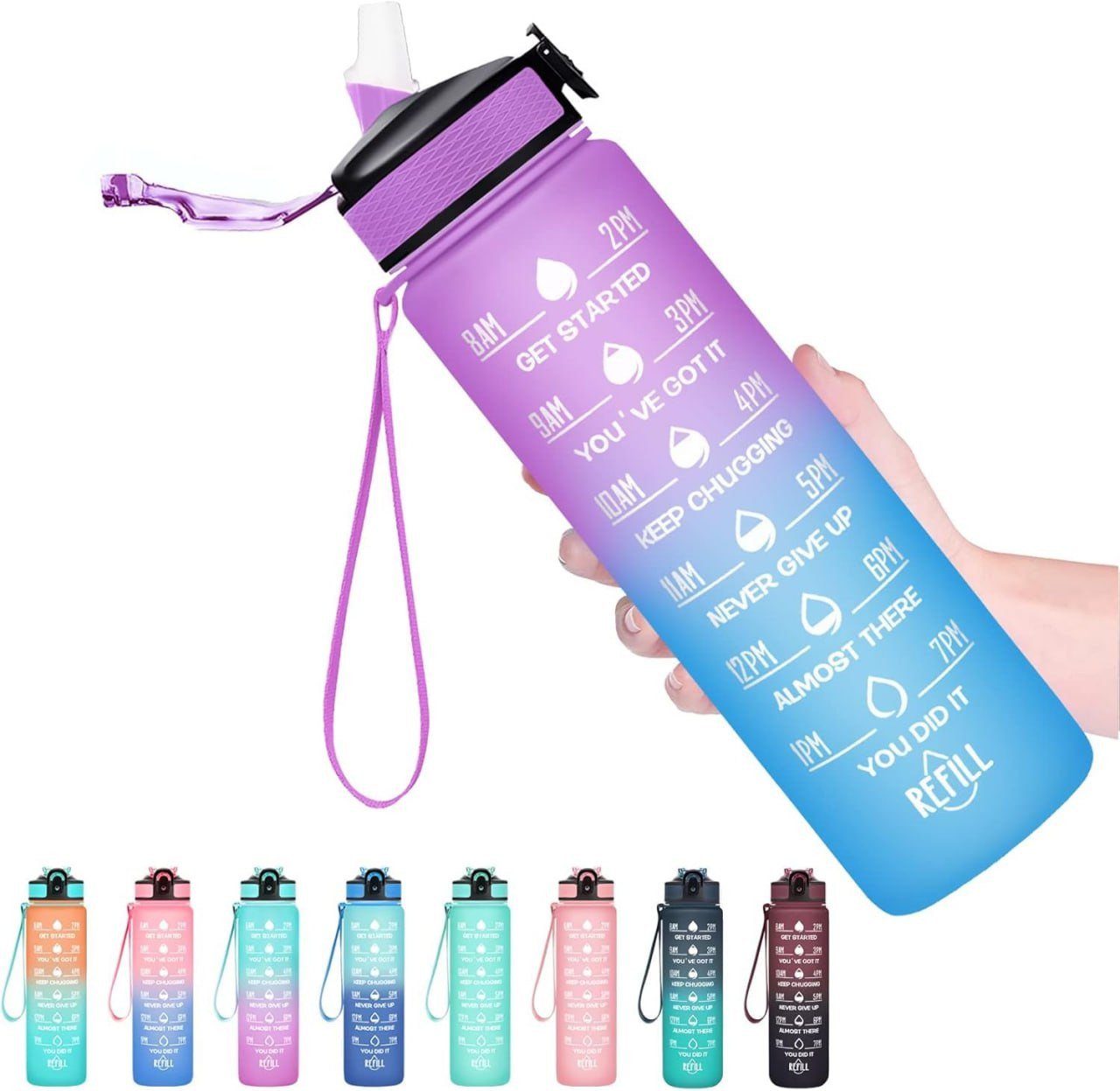 SmartGadgets Unbreakable Plastic Water Bottle 1 Litre with Motivational Time Marker, Leakproof, BPA-Free, Non-Toxic Water bottle for gym, Office, Time Measurement