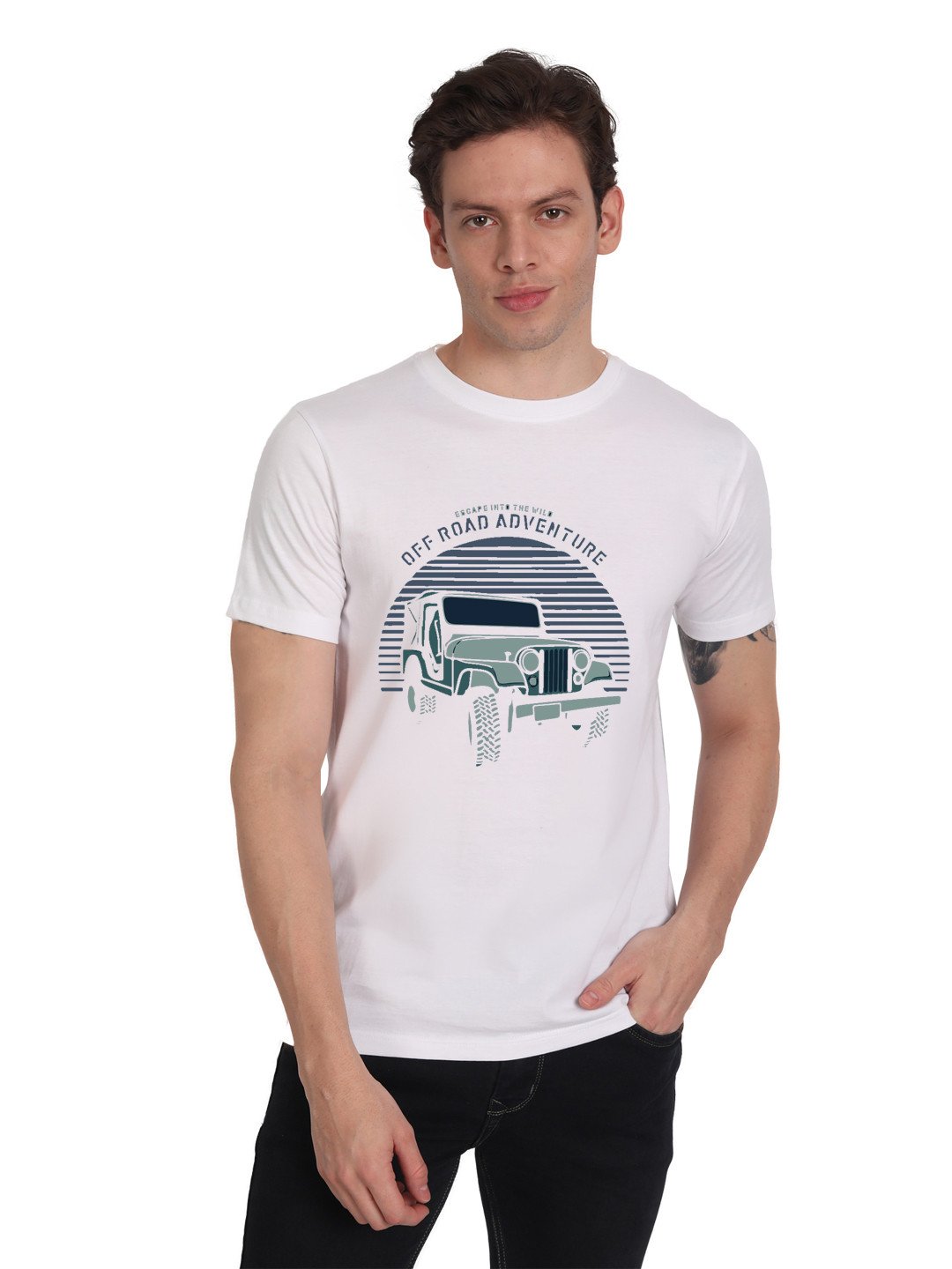 Beorign Casual Regular Fit Stylish Half Sleeves And Round Neck Printed Cotton Blend T-Shirts For Men - White Colour | T-Shirts | Slim Fit T-Shirt | Gents T-Shirts