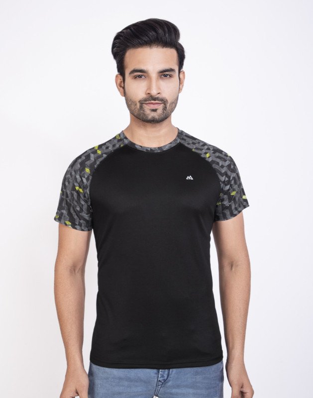 Claxy Men's Active Wear Stylish Regular Fit Round Neck Half Sleeves Sports Printed T-Shirt - Black & Ash Colour | Boys T-Shirt | Jersey