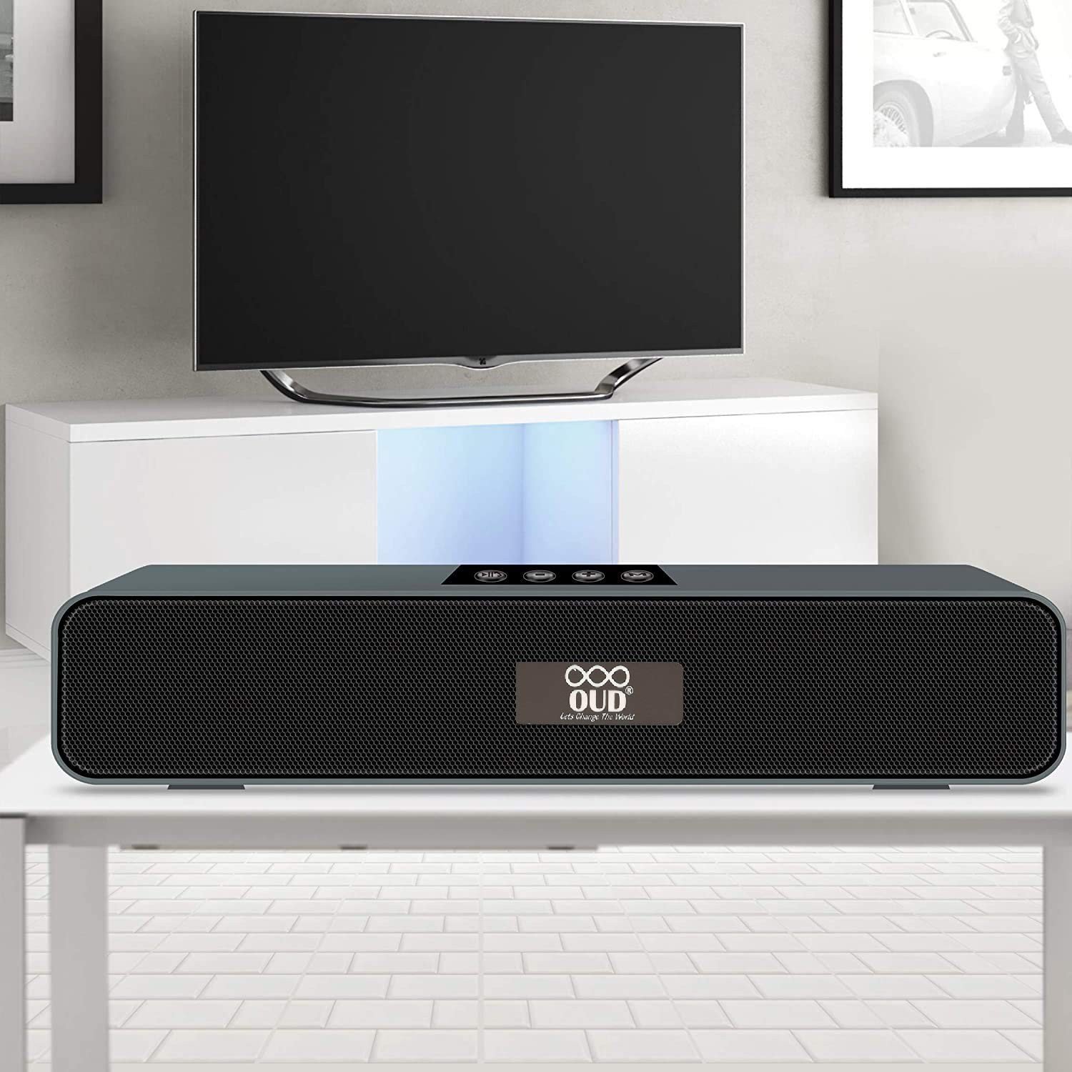 OUD BT-590FM/A7 Portable Bluetooth Wireless Wooden Sound BAR with FM Radio USB Slot SD Card AUX Cable Mic Built-in 1200mAh with Rechargeable Battery TWS Speaker (BT-590FM)