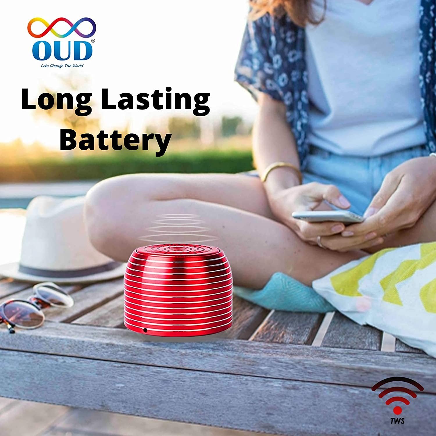 OUD® Heavy Bass Wireless 5W Mini Metal Aluminium Alloy Sweatproof Compact Long Lasting Battery TWS 3w Portable Bluetooth Speaker with Mic (Multicolour)