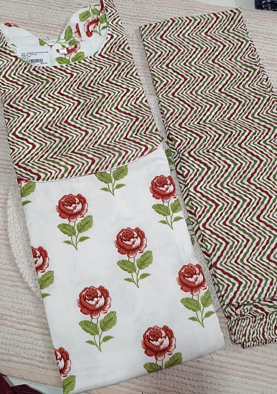 Avanika Collection's Pure Cotton Premium Quality Churidar Top With Lining & Pant Set - Multicolour