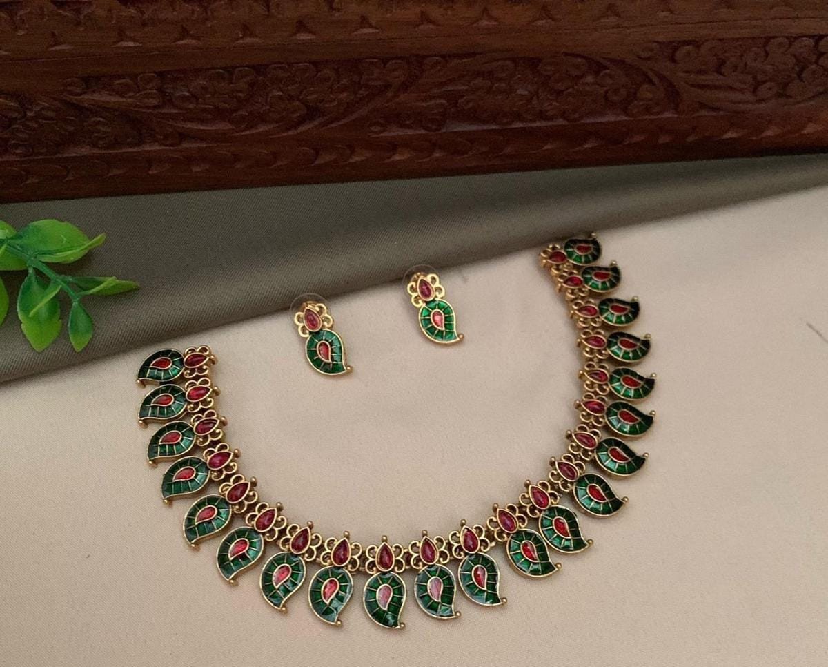 Flora's Beautiful And Elegant Lakshmi Antique Neck Set With Earrings