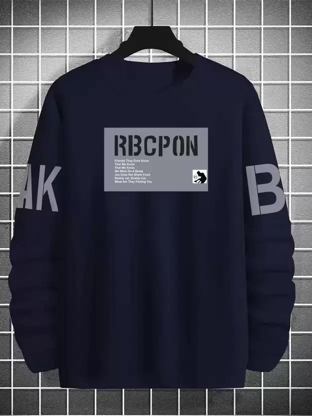 L G Garments Men's Trendy Stylish Regular Fit Long Sleeve Cotton Printed T-Shirt - Black & Navy (S , M , L , XL , XXL)