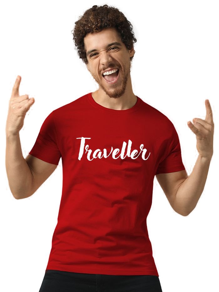 Beorign Regular Fit Solid Stylish Casual Printed Cotton Blend Half Sleeves T-Shirt for Men-Red