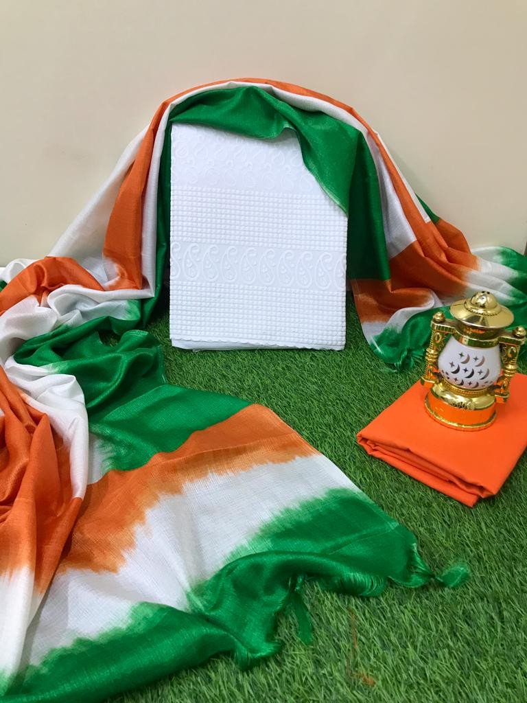 Avanika Collection's Tiranga Cotton Unstitched Dress Material With Printed Dupatta | Tricolour