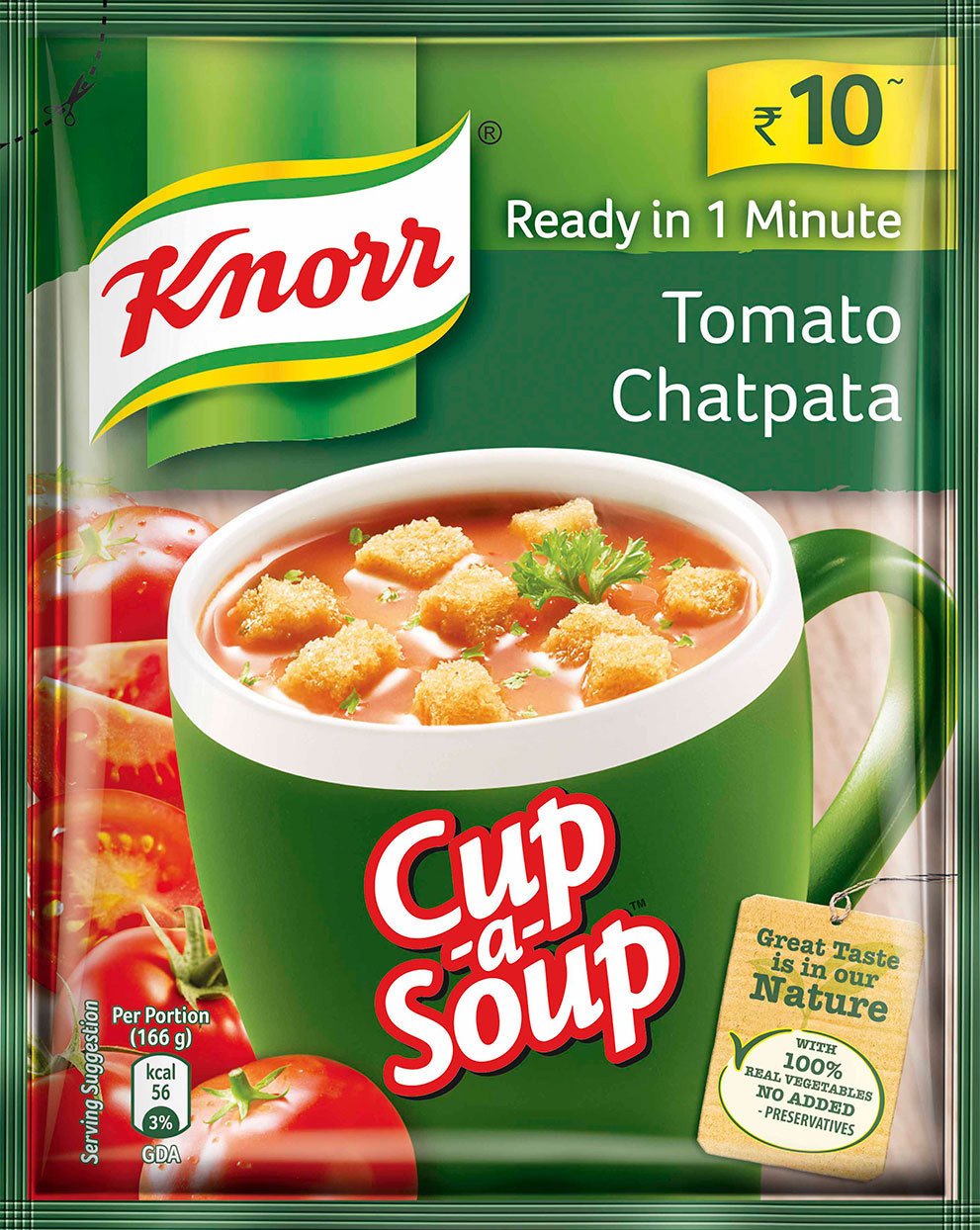Knorr Tomato Chatpata Cup A Soup - 100% Real Vegetables, No Added Preservatives (Pack of 10)