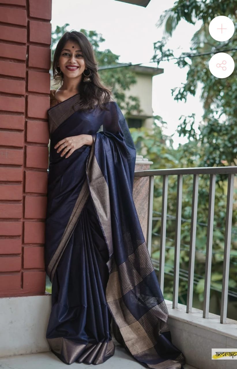 Edathal Star Collection's New Attractive Stylish Viscose Silk Saree With Copper Twisted Pallu - Navy Blue Colour | Viscose Silk Saree