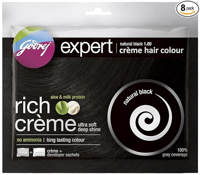Godrej Expert Rich Crème Hair Colour - 20ml+20g (Pack of 8) - Black | Hair Colouring Cream