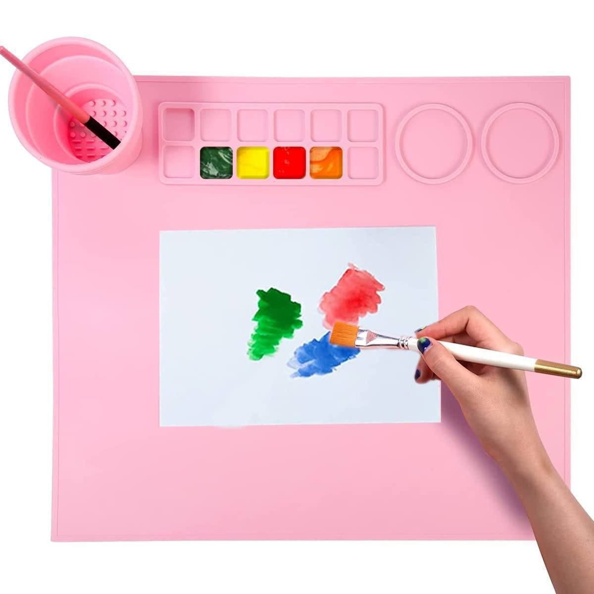 SmartGadgets Silicone Art Mat with Cleaning Cup Multipurpose Silicone Craft Sheet for Painting Clay Resin Casting Flexible Crafting Mat and Children Art Painting Handmade Make Mold