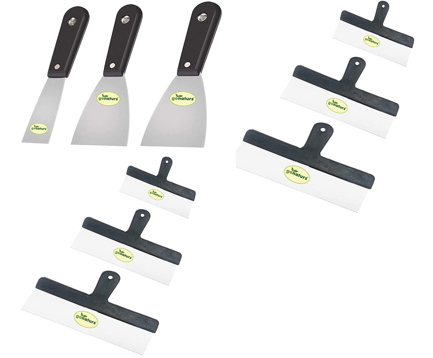 Gonaturs Scrapper&Putty blade Set Steel Blades Putty Filler Plaster Drywall Decorate Flexible Tapping Putty/Paint Cleaning Filling Knife/Scrapper Combo of Putty blade 6"8"10"12"4"16" scrapper 2" 3" 4"