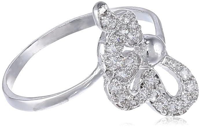 Women Incredible Rhodium Plated Cz Studded Ring(220R400_13)