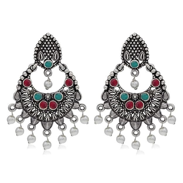 Brilliant Oxidised Pearl Chandbali Earring For Women (SKR56804)