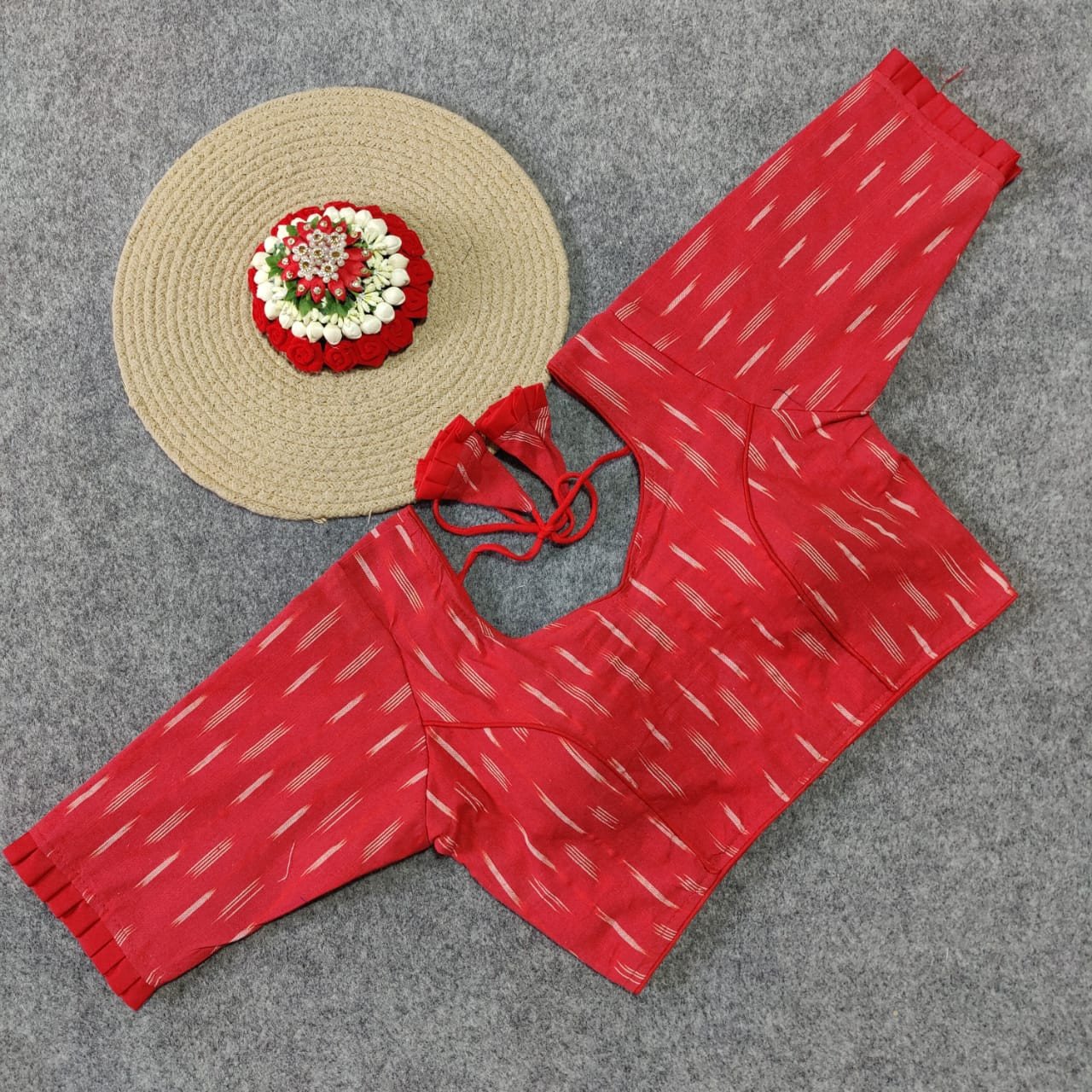 Sai Ram Textiles Ikat Printed Pure Cotton Ready Made Blouse(Stitched) | Ready Made Blouse For Women