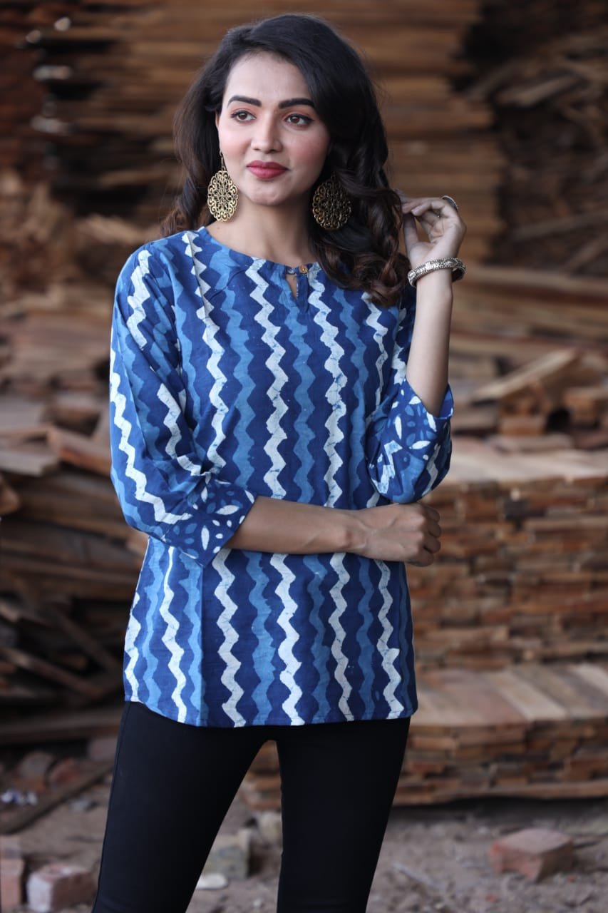 Women's New Stylish Jaipuri Bagru Hand Block Printed Cotton Tops