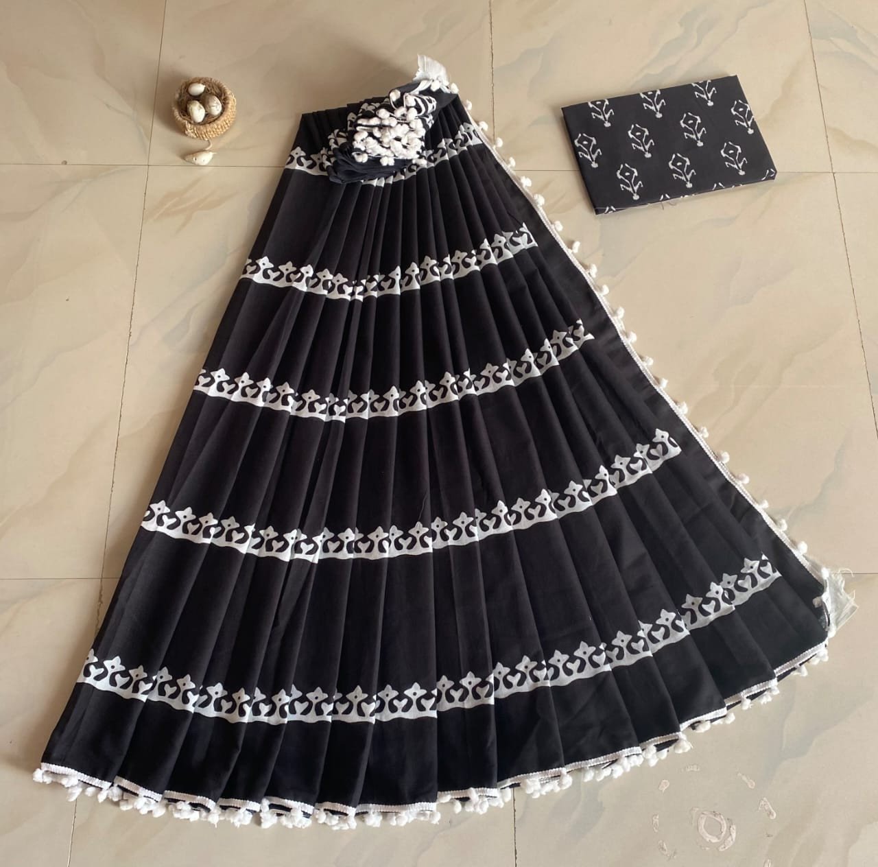 Edathal Star Collection's Attractive Pure Soft Cotton Mul Mul Bagru Hand Block Printed Saree With Mulmul Cotton Blouse | Cotton Saree With Blouse