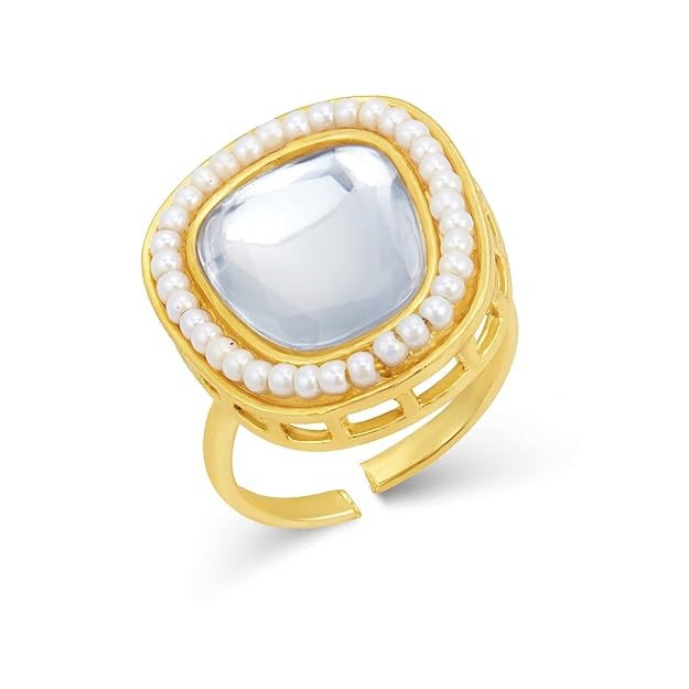 Classy Kundan Gold Plated Pearl Ring for Women (SKR85671)