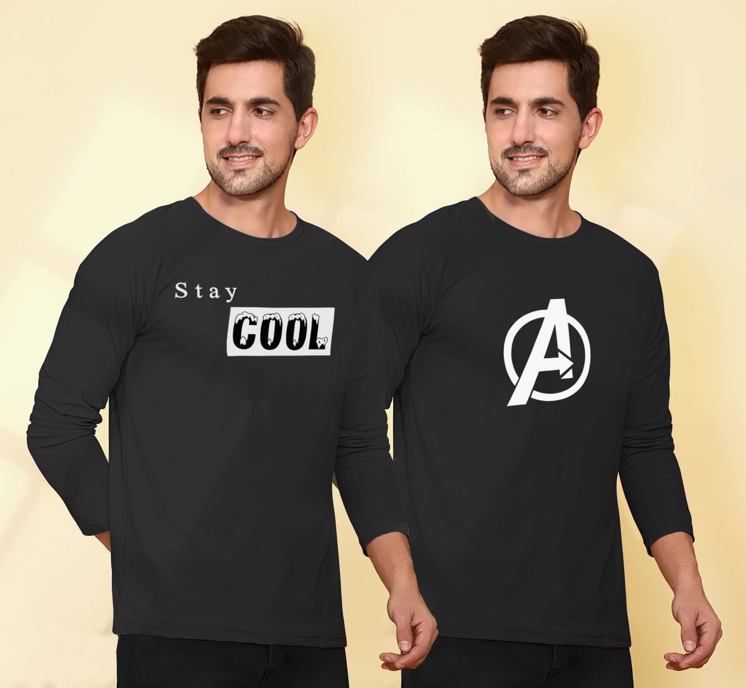LG Garments Men's Trendy Stylish Round Neck Full Sleeves Cotton T-Shirts - Multi-colour (Combo Pack Of 2) | Men's T-Shirt (2 in 1) (S, M, L, XL, XXL)