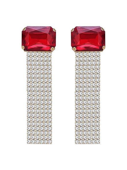 Fashionable Gold Plated Red Stone Studded Dangle Earrings | Fashion Jewellery for Women (E104805)